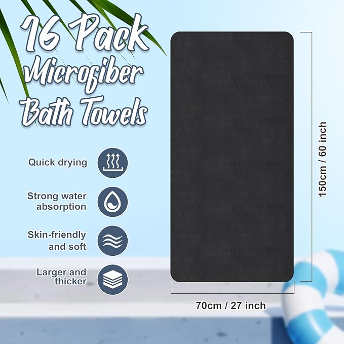 SmoothNovelty 16 Pack Microfiber Bath Towels Bulk 27'' x 60'' Oversized Size - Image 2