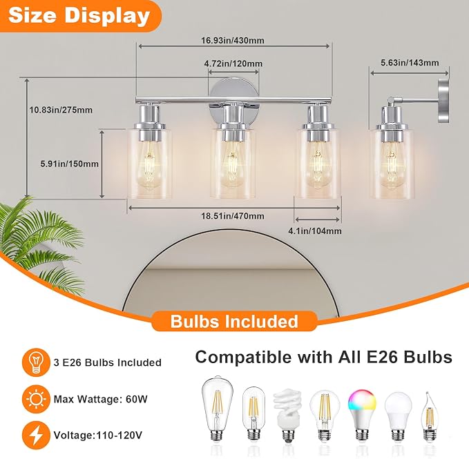 DLLT 3-Light Bathroom Light Fixtures: Chrome Modern Vanity Lights - Image 5