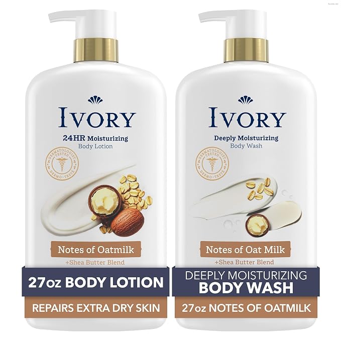 Ivory Hand & Body Lotion + Body Wash Bundle, Oatmilk Scent, 24hr Moisturizing & by Ivory