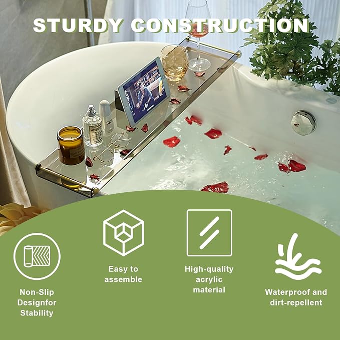 Acrylic Bathtub Tray Caddy, Luxury Bathroom Organizer Tablet Holder SHUNLI - Image 5