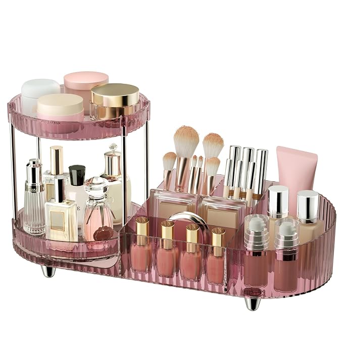 360 Rotating Makeup Organizer for Vanity, 2 Perfume Trays by Jywantful