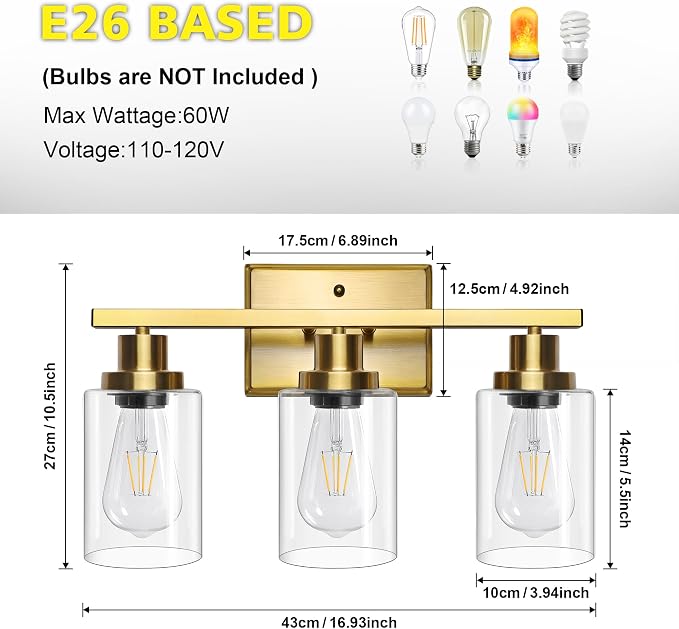 Ascher Bathroom Vanity Light Fixtures, 3 Light Wall Sconces Lighting - Image 6