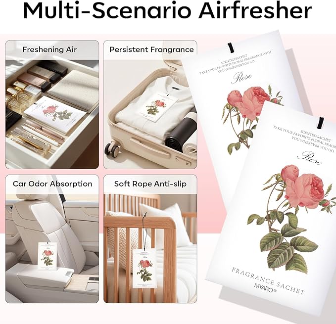 MYARO 12 Pcs Rose Scented Sachets Long Lasting Room Air Freshener Odor - Image 3