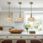 KCO Lighting Vintage Gold Pendant Light Fixture Amber Glass Pendant Light Mid - Image 4