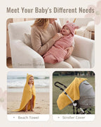 Blissful Diary Muslin Baby Hooded Towel 2 Pack, Soft & Absorbent Bath Towel - Image 6