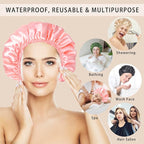 Shower Caps for Women, Double Layers Shower Cap Reusable Waterproof, Bathing - Image 2