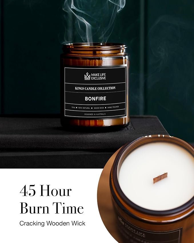 Scented Candles for Men | Bonfire, Mahogany & Teakwood Scented | Wooden Wick - Image 5