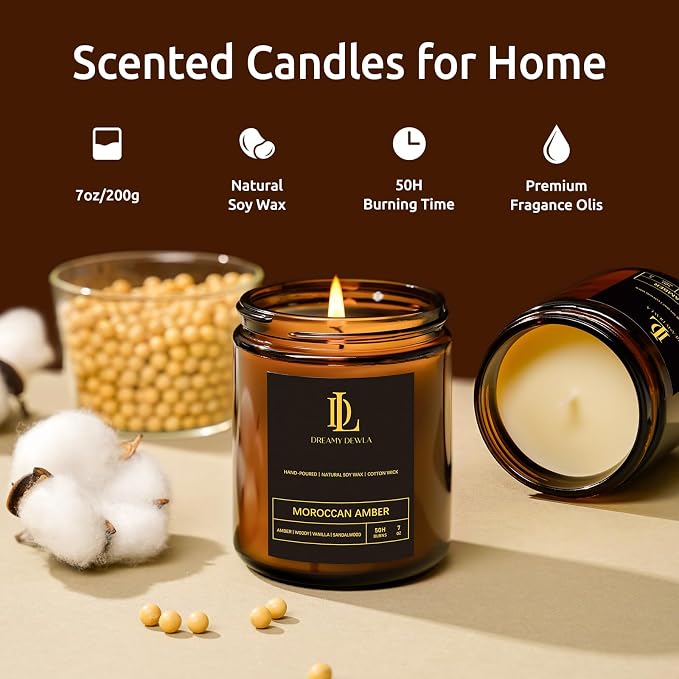Scented Candles for Men, Moroccan Amber Candle for Home, Soy Wax Candles Gift - Image 3