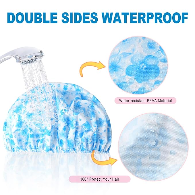 6 PCS Shower Caps for Women, Double Side Waterproof Shower Cap, Reusable - Image 5