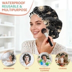 Shower Cap Reusable Double Layer Adjustable Elastic Waterproof EVA Hair Bath - Image 6