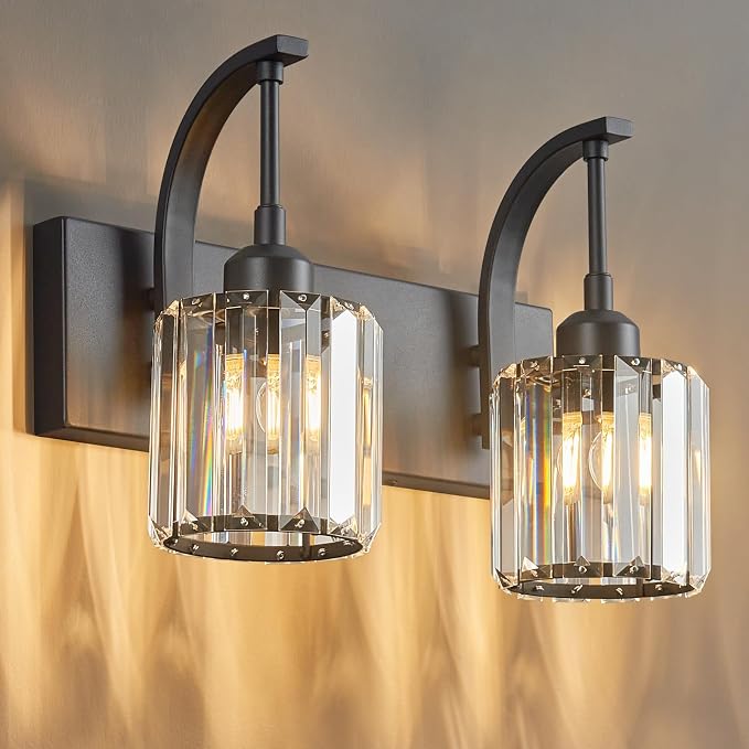 Bathroom Crystal Vanity Lights 2-Light Black Wall Lamp Modern Crystal Bathroom by FDPBY