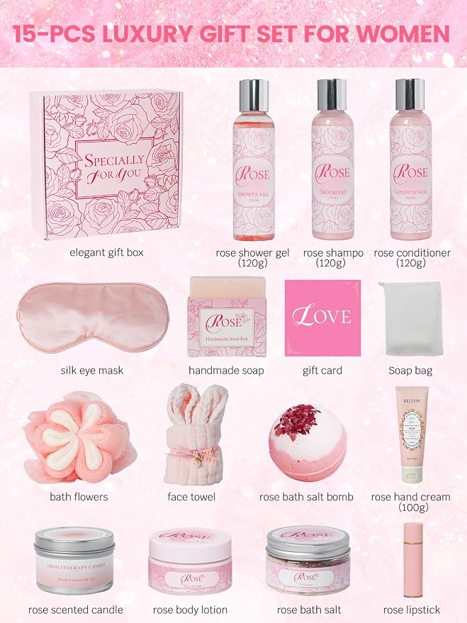 Mother's Day Gifts Set 16Pcs Rose Spa Bath & Body Care Set - Image 2