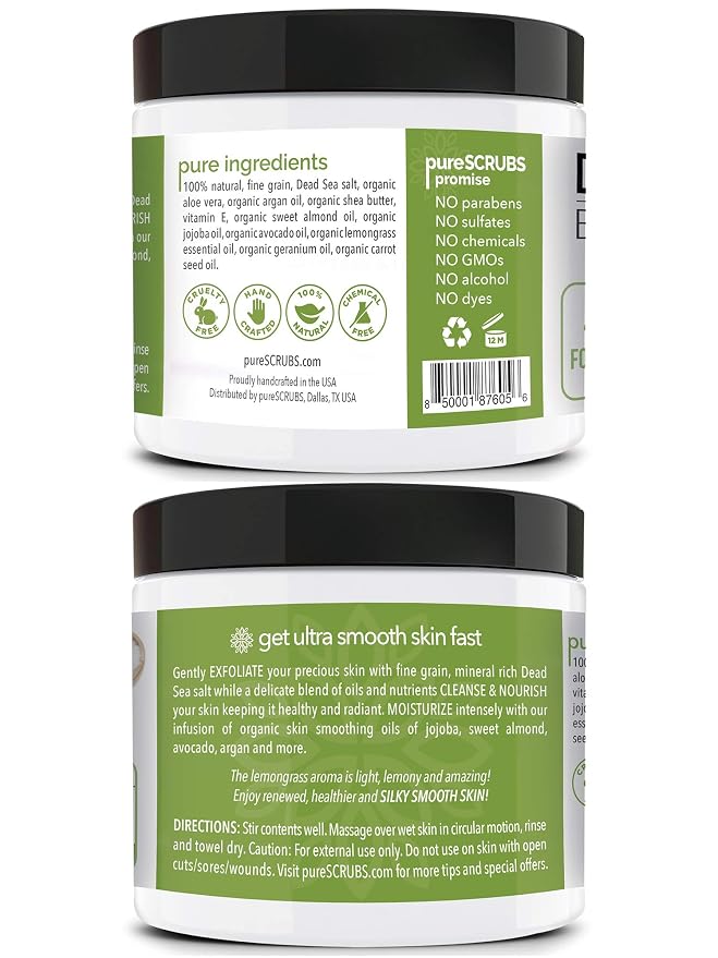pureSCRUBS Premium Lemongrass Dead Sea Salt Body Exfoliator Scrub, Full - Image 6