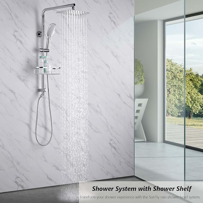 Rain Shower System with Shelf, 12 Inch Rain Shower Head Set with Hand Shower - Image 9