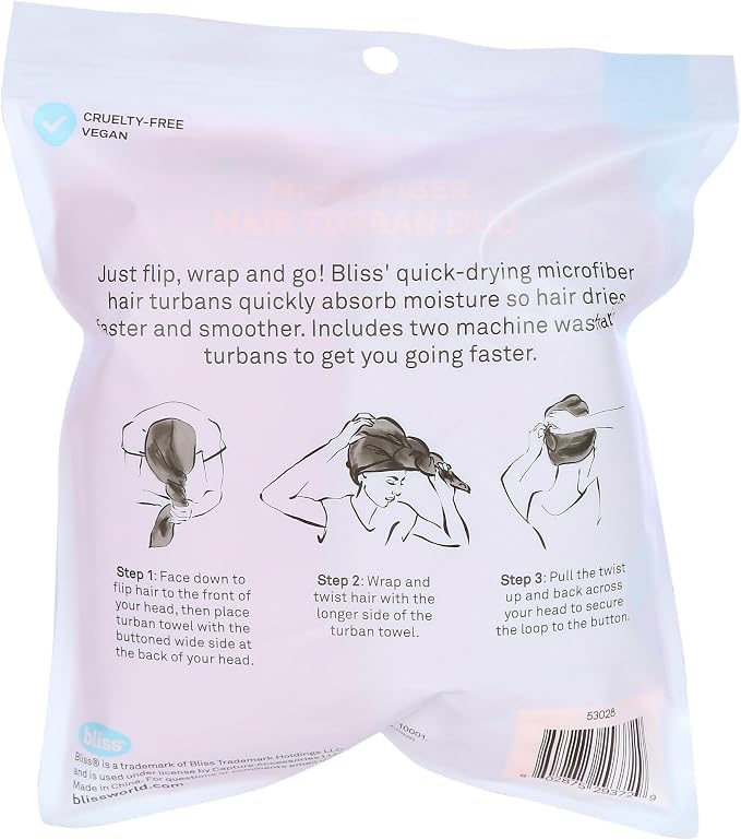 Bliss 2 Pk Microfiber Hair Turban Duo Multi - Image 2