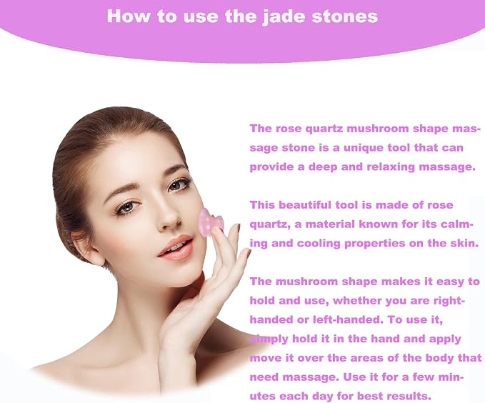 2 Pcs Rose Quartz Jade Mushroom Hot Massage Stones Set Warm Rocks Kit - Image 3