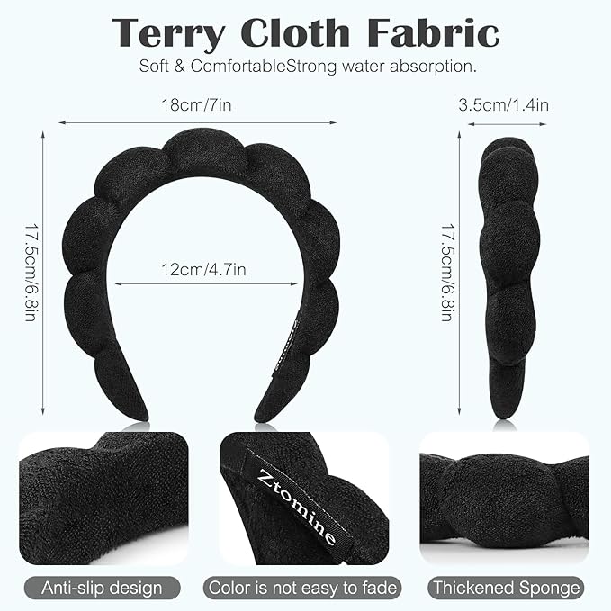 Ztomine Spa Headbands for Washing Face or Facial, Terry Cloth Headband Combo - Image 3