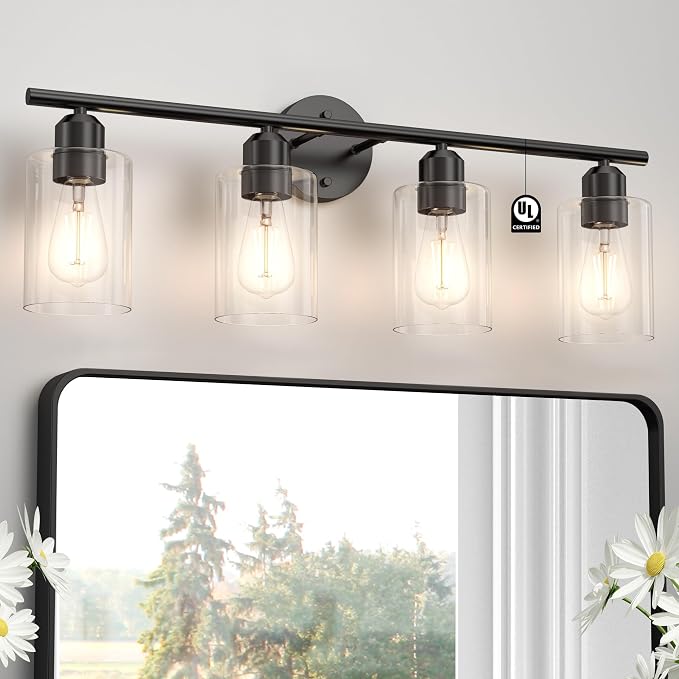 Espird 4 Light Bathroom Vanity Light Fixtures Black, Rustic Farmhouse Vanity by Espird