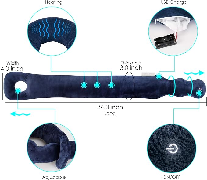 Travel Neck Pillow with Vibration Massage, Battery Operated Adjustable Airplane - Image 2
