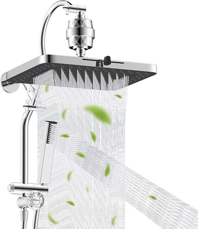 Hibbent 5-spray Filtered Rainfall Shower Head Combo, High Pressure 13'' by Hibbent