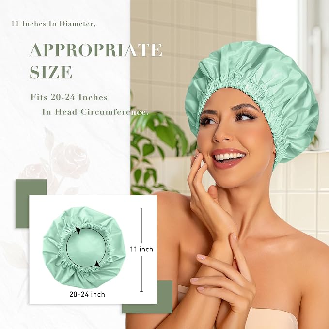 Reusable Shower Cap for Women, Large Waterproof Shower Bonnet - Image 3