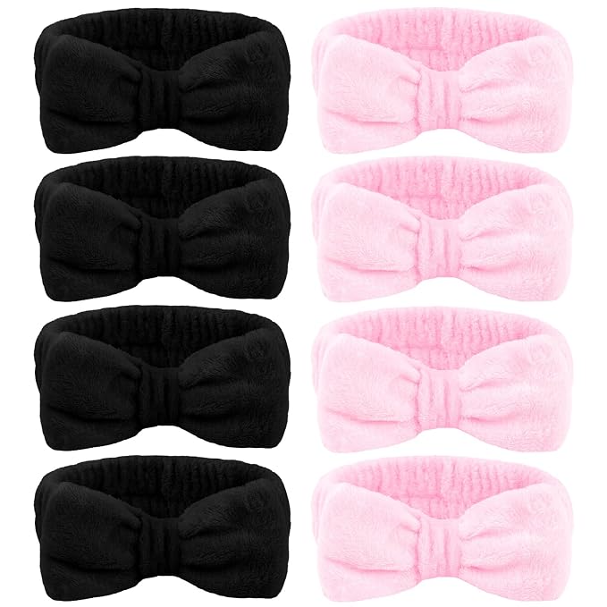 Ondder 8 Pack Makeup Headband Black and Pink Spa Headband Skincare Headbands by Ondder