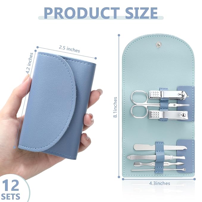 12 Set Manicure Set Bulk Mini Manicure Nail Clipper Kit 7 in 1 Stainless Steel - Image 2