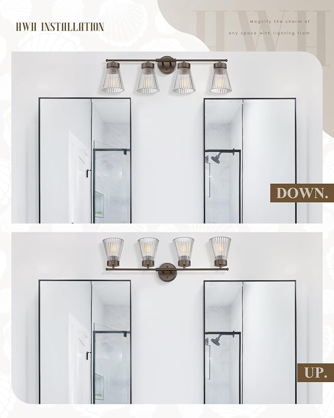 4-Light Bathroom Vanity Light, HWH Oil-Rubbed Bronze Bathroom Light Fixtures - Image 4