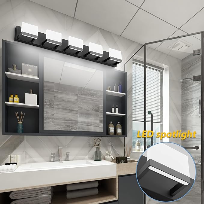 Tipace 5 Lights Modern Black Vanity Light Up and Down Black LED Vanity Light - Image 4