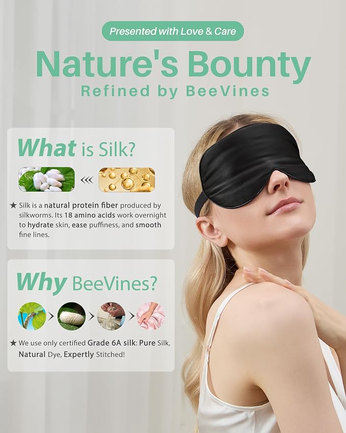 BeeVines 100% Real Mulberry Silk 2 Pack Sleep Mask, Pure Silk Eye Masks - Image 7
