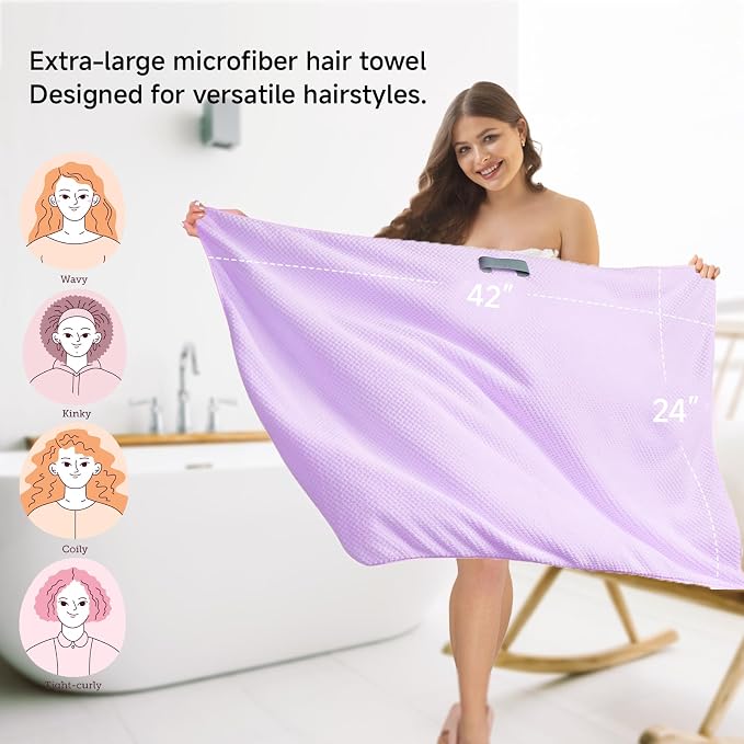 Microfiber Hair Towel Wrap for Women, Quick-Dry Turban, Ultra Absorbent & - Image 2