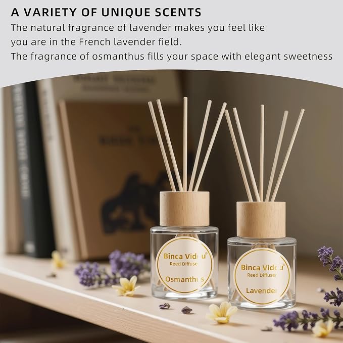 Reed Diffuser Set, Binca Vidou Lavender & Osmanthus Natural Perfume Scent Oil - Image 2