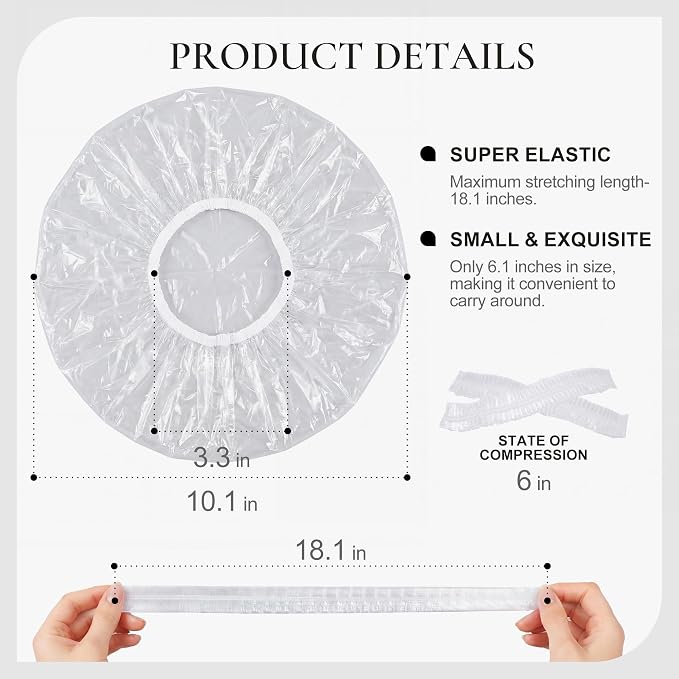 120 PCS Disposable Shower Caps – Large Thick Waterproof Stretchable Clear - Image 2
