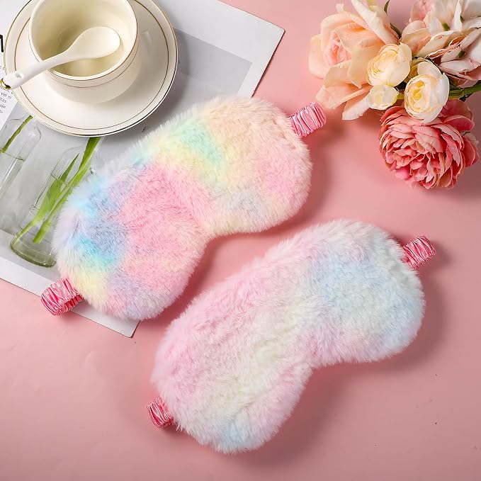 2 Pcs Plush Eye Mask Soft Sleeping Blindfold Eye Cover Comfortable Furry Faux - Image 6