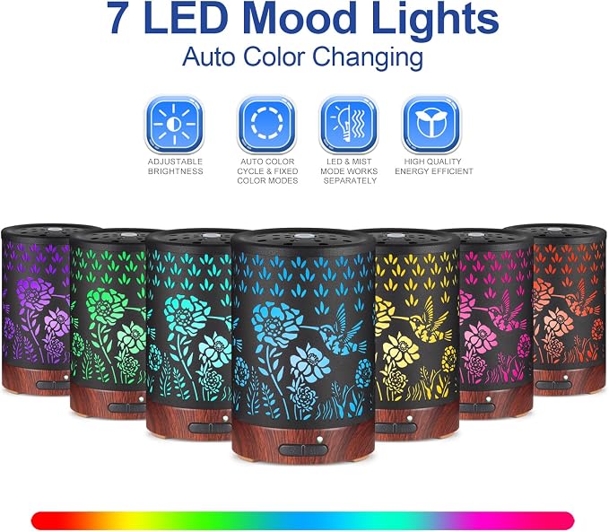 Essential Oil Diffuser- Aromatherapy Diffuser with7 Colors Light and Auto-Off - Image 2