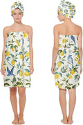 Absorbent Bath Towel Wrap Set for Women, Hummingbird Lemon Print Towel Wrap by HEIFAM