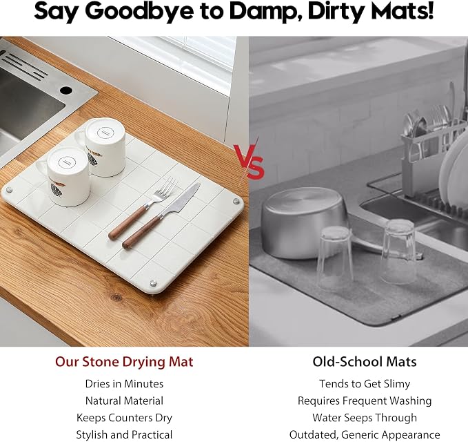 Razborci Stone Dish Drying Mat for Kitchen Counter, Water Absorbing Bathroom - Image 3