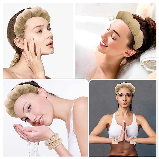 Zkptops Spa Headband for Washing Face Wristband Set Sponge Makeup Skincare - Image 4