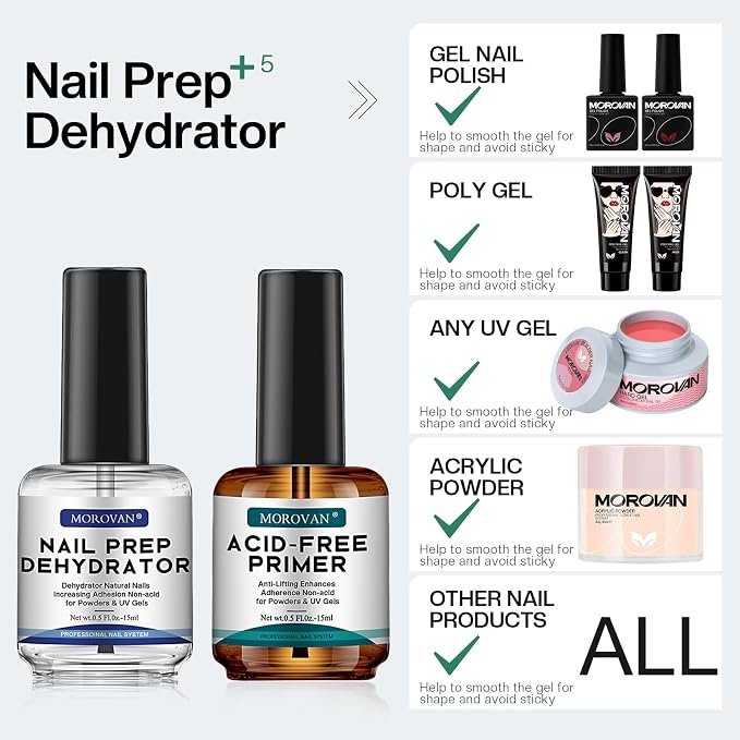 Morovan Nail Prep Dehydrator and Primer, Natural 4 PCS Dehydrator & Acid-Free - Image 6