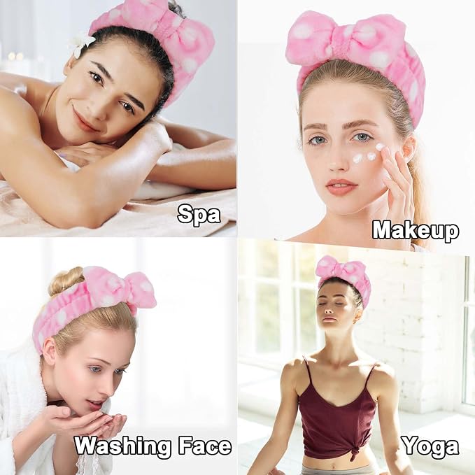Casoty 6 Pcs Makeup Hair Headbands, Soft Coral Fleece Spa Headband - Image 3