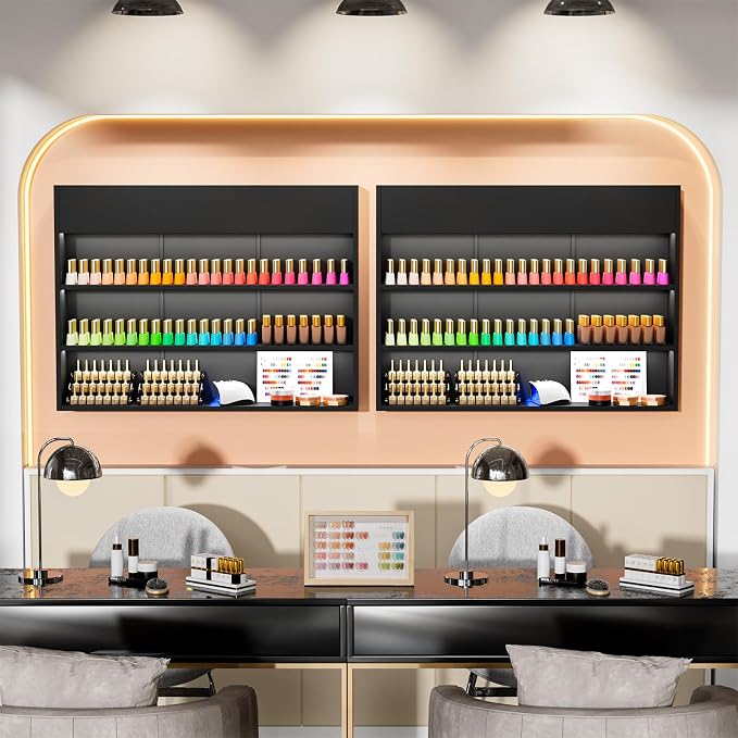 OmySalon Wall Mounted Display Rack, 47.6-Inch 3-Tier LED Nail Polish Organizer - Image 2