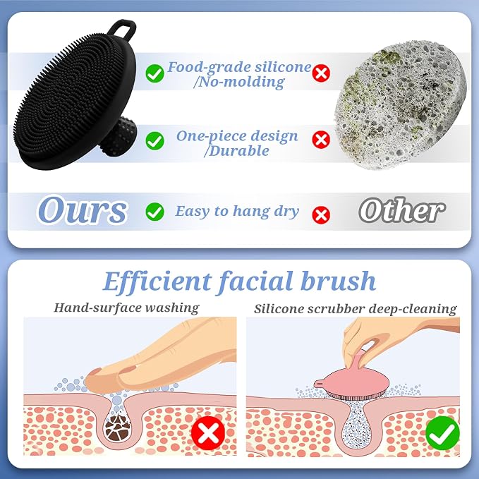 Silicone Back & Body & Face Scrubber Set 3PCS, Gentle Exfoliating Back & Body - Image 6