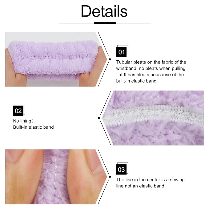 WHAVEL 6PCS Spa Headband and Wristbands Set, Face Wash Headband Wrist Bands - Image 6