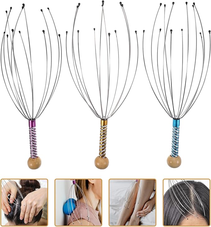 rosenice Scalp Massager Hand Held Therapeutic Head Scratcher Steel Wire Head - Image 9