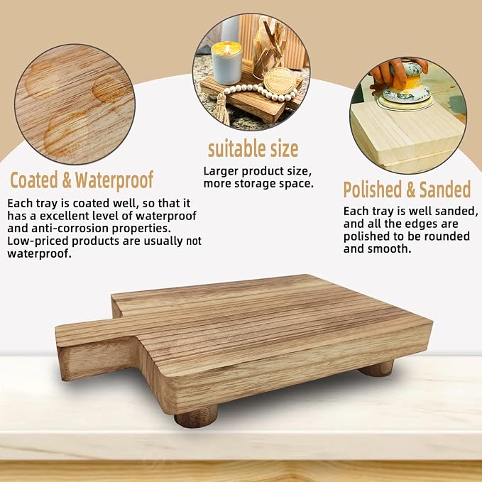 2 Pcs Handmade Wooden Tray, Practical Bathroom and Kitchen Decoration - Image 2