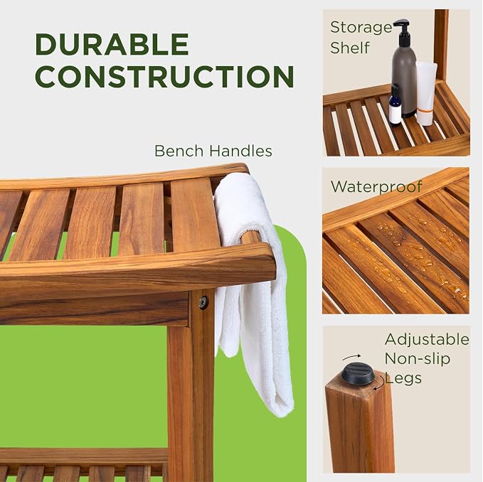 Premium 22" Teak Wood Shower Bench - Image 5
