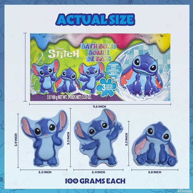 Stitch Bath Bombs for Kids, Fun Bright Rainbow Colors, Raspberry Scented for - Image 6