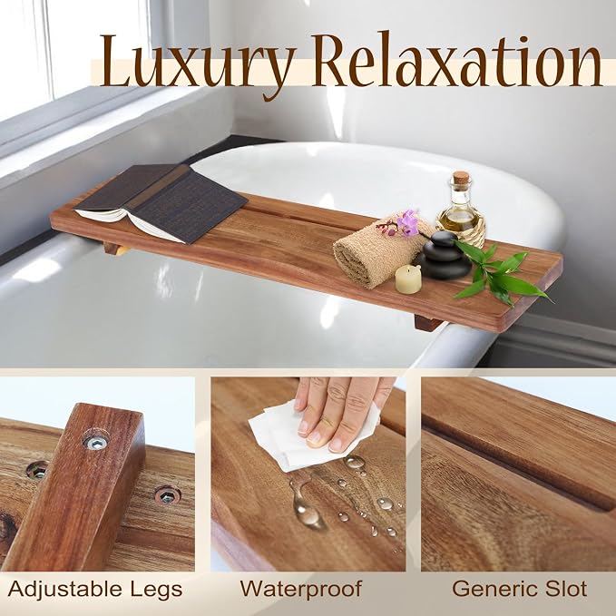 Premium Acacia Wood Bathtub Tray Caddy - Image 7