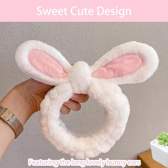 musejoy 2 Pcs Headband Bunny Ears Headband Cute Spa Headbands - Image 4