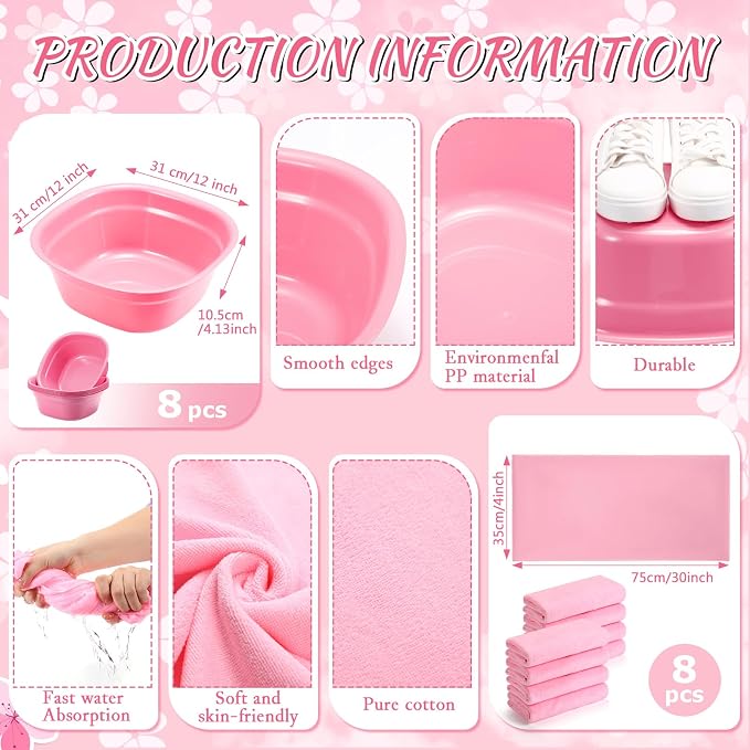 Jeyiour 72 Pcs Foot Spa Set for Girls Include Foot Tub Washbasin Hand Towels - Image 2